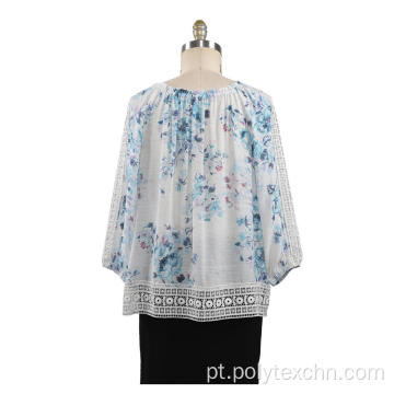 Blusa de senhoras 3/4 guarnições do laço da luva